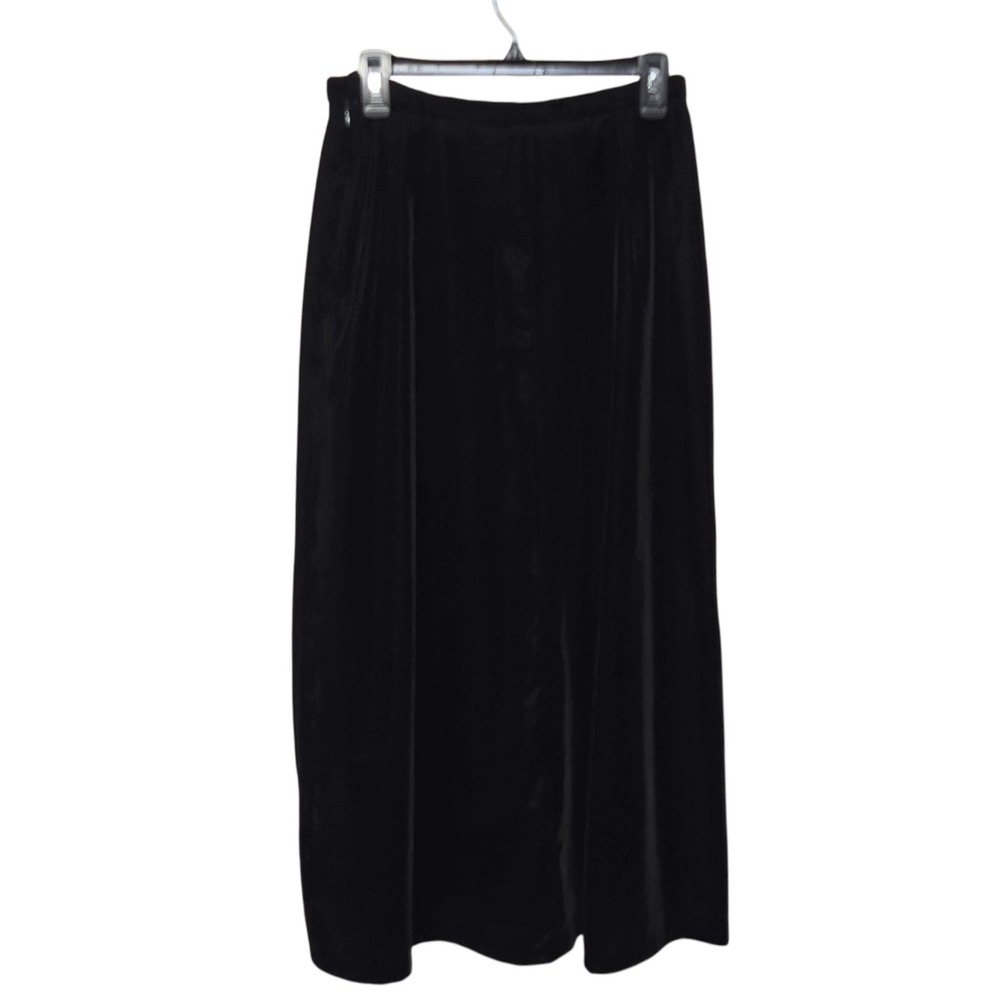 Vintage 90s Velvet Midi Skirt Size 10 Black Vamp Witchy Whimsigoth Dark Romantic